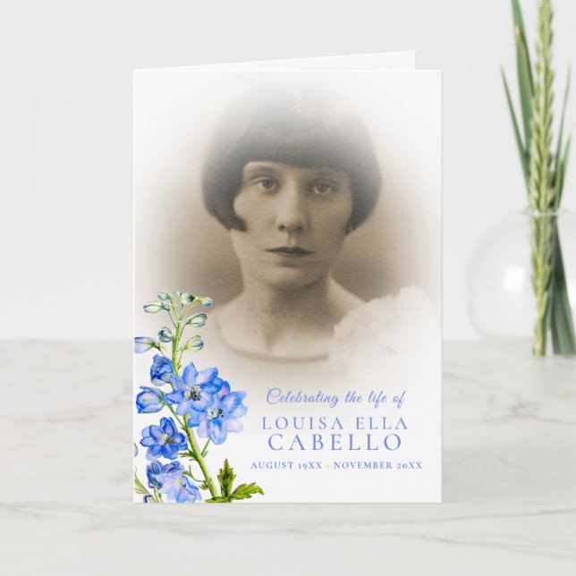 Funeral service program blue delphinium photos programme (Front)