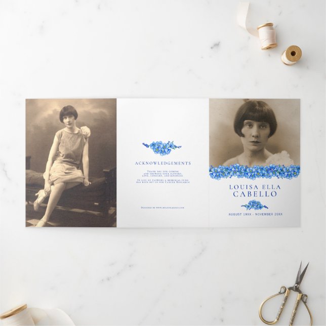 Funeral service program blue forget-me-not flowers Tri-Fold programme (Outside)
