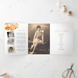 Funeral service program orange lily photo 6pp Tri-Fold programme