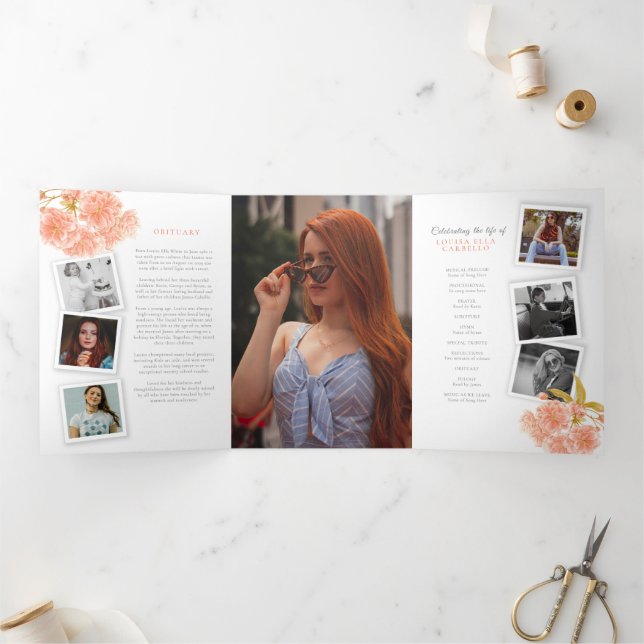 Funeral service program peach blossom photo Tri-Fold programme (Inside)