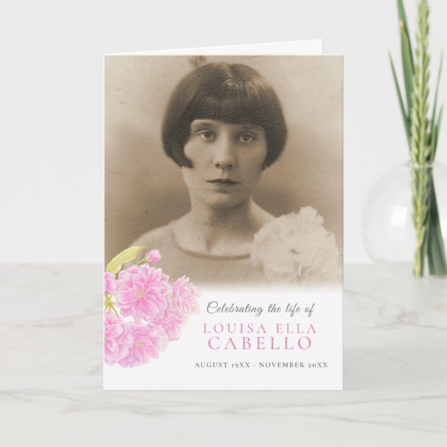 Funeral service program pink blossom photos programme (Front)