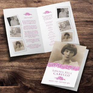 Funeral service program pink forget-me-nots photos programme