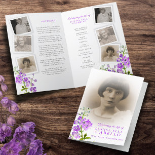 Funeral service program purple delphinium photos programme