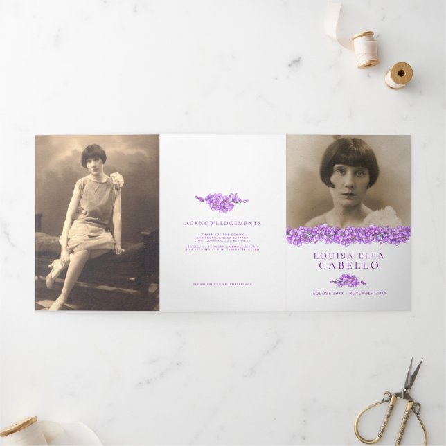 Funeral service program purple forget-me-not Tri-Fold programme (Outside)
