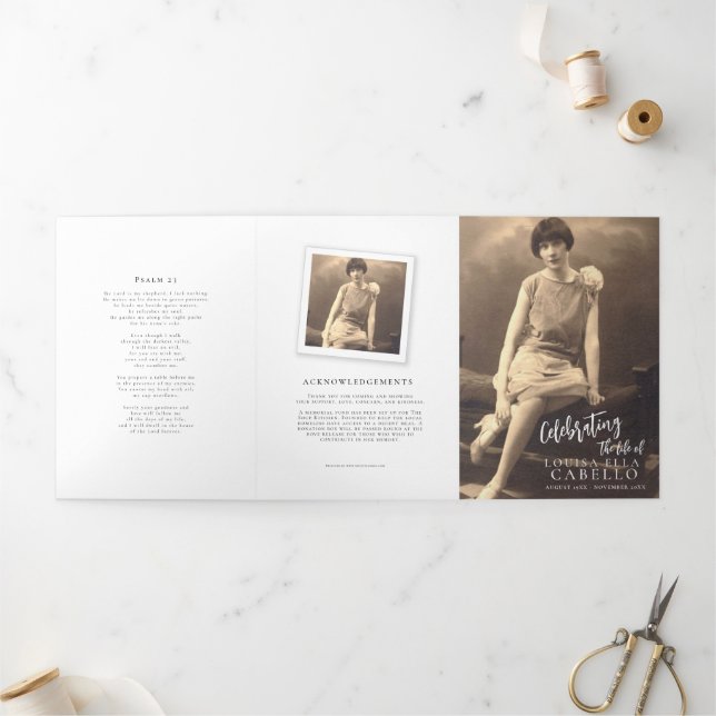 Funeral service program simple photo template (Outside)