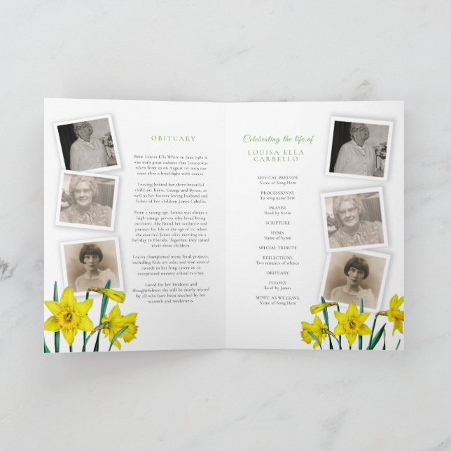 Funeral service program spring daffodils photo programme (Inside)