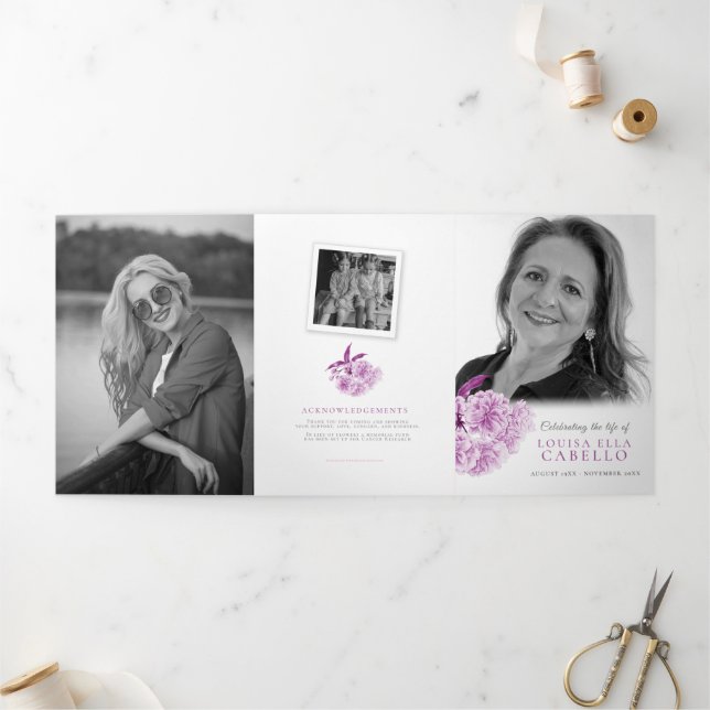 Funeral service purple blossom photos Tri-Fold programme (Outside)