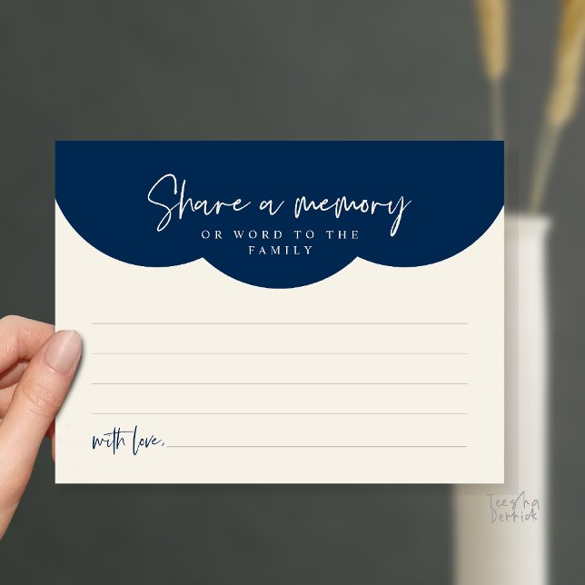 Funeral Service, Share a memory Memorial Card (Funeral Service, Share a memory or words to the family Memorial Card in Navy Blue Ivory)