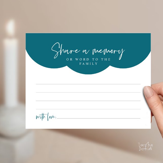 Funeral Service, Share a memory Memorial Card (Funeral Service, Share a memory or words to the family Memorial Card in Emerald Blue Green)