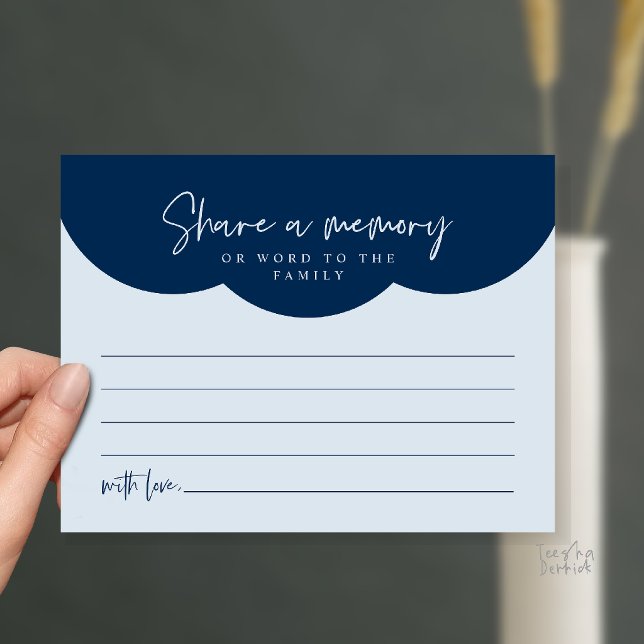 Funeral Service, Share a memory Memorial Card (Funeral Service, Share a memory or words to the family Memorial Card in Misty Navy Blue)