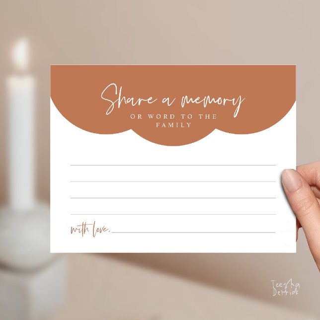 Funeral Service, Share a memory Memorial Card (Funeral Service, Share a memory or words to the family Memorial Card in Copper Terracotta Brown)