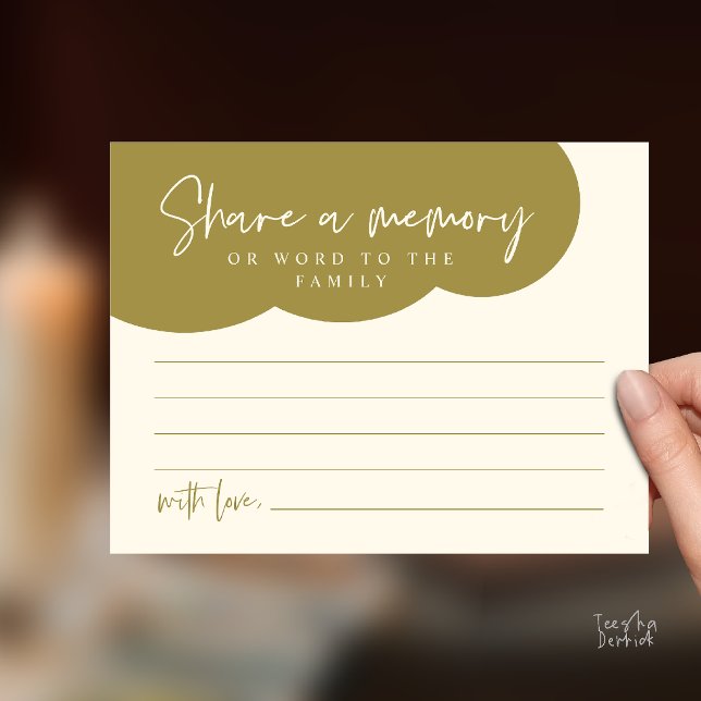 Funeral Service, Share a memory Memorial Card (Funeral Service, Share a memory Memorial, word to family Card in gold yellow cream)