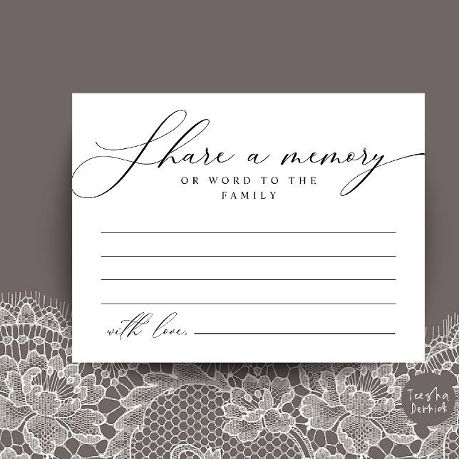 Funeral Service, Share a memory Memorial Card (Funeral Service, Share a memory Memorial Card in Black and White)