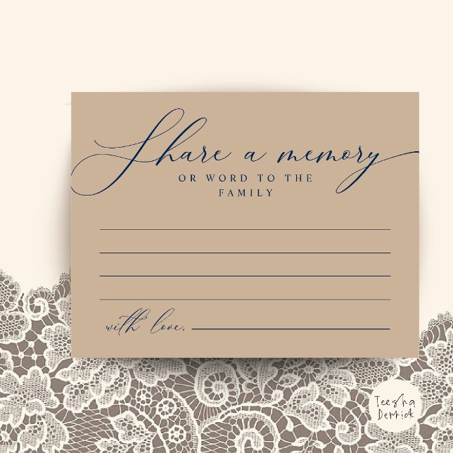 Funeral Service, Share a memory Memorial Card (Funeral Service, Share a memory Memorial Card in Navy Blue and Tan)