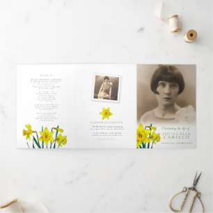 Funeral service spring yellow daffodils photos  Tri-Fold programme