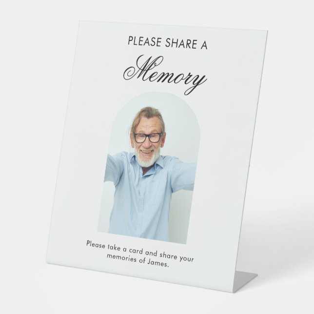 Funeral  Share a Memory Minimal Simple Photo Arch Pedestal Sign (Front)