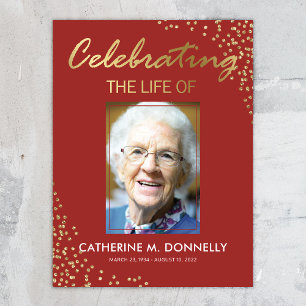 Funeral Sign Celebration of Life Red Gold Poster