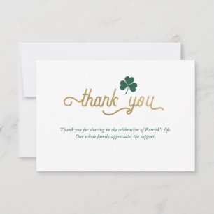 Funeral Simple Elegant Thank You Card w/ Shamrock