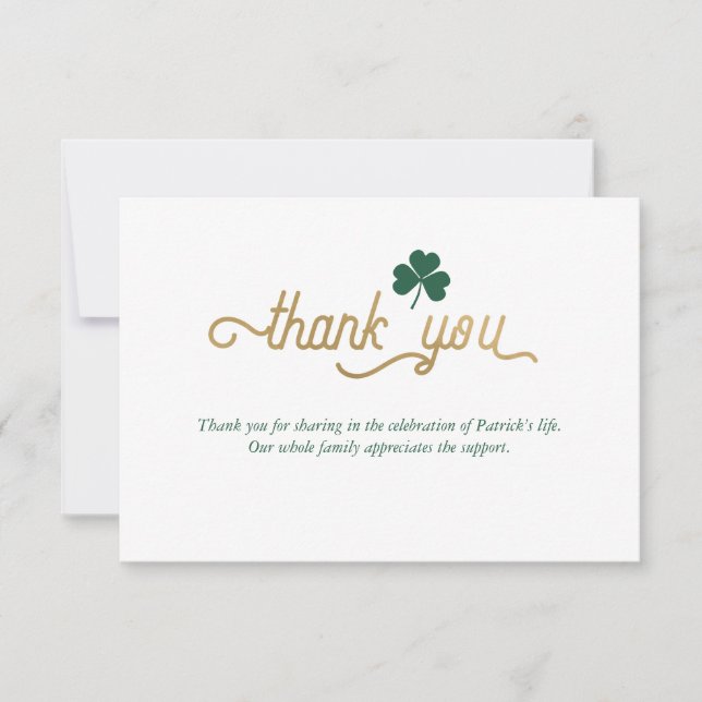 Funeral Simple Elegant Thank You Card w/ Shamrock (Front)