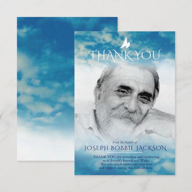 Funeral sky photo family thank you card (Front/Back)