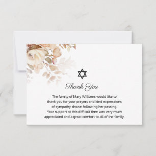Funeral Star of David Memorial Watercolor Thank yo You Card
