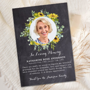 Funeral Sunflower Eucalyptus Slate Photo Sympathy  Thank You Card