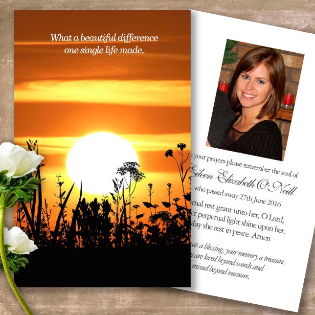 Funeral Sunset Memorial Prayer Sympathy Cards (sunset, sunrise, memorial, celebration of life, in loving memory of, prayer cards for bereavement)