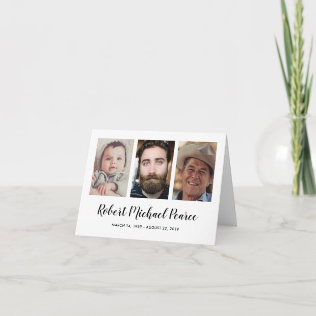 Funeral Sympathy 3 Photo Memorial Thank You Card (Front)