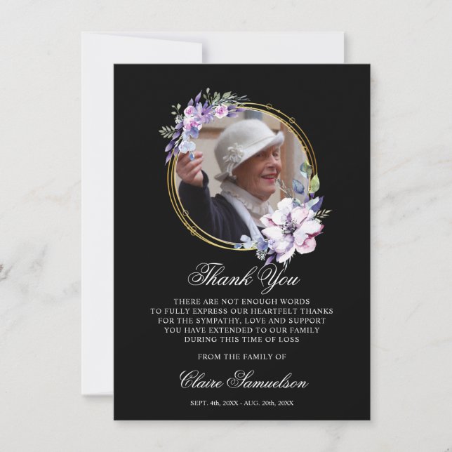 Funeral Sympathy Bereavement Thank You black PHOTO Card (Front)