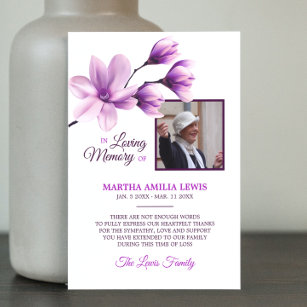 Funeral Sympathy Floral Lavender THANK YOU   PHOTO