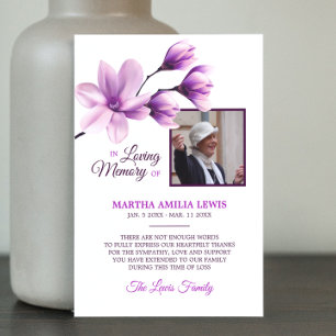 Funeral Sympathy Floral Lavender THANK YOU   PHOTO Card