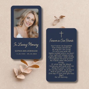 Funeral Sympathy Memorial Gold Blue Prayer Cards