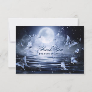Funeral Sympathy Midnight Blue Butterfly PHOTO Thank You Card