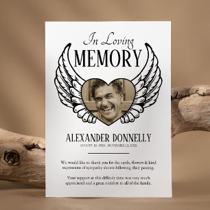 Funeral Sympathy Note Angel Wings Thank You Card