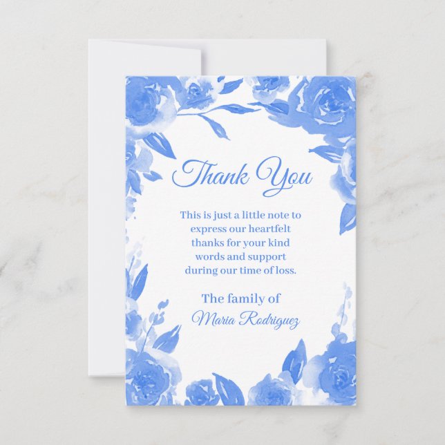 Funeral Sympathy Thank You Blue Floral Card (Front)