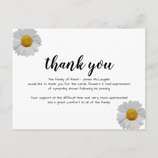 Funeral Sympathy Thank you Card (Front)
