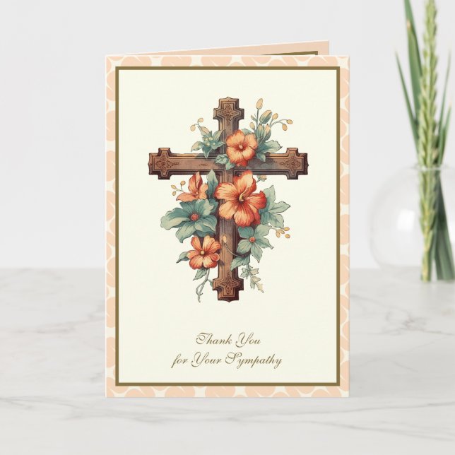 Funeral Sympathy Thank You Cross Floral Card (Front)