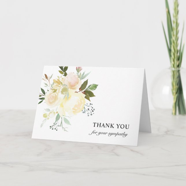 Funeral Sympathy Thank You Ivory Watercolor Floral (Front)