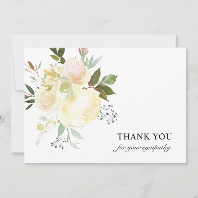 Funeral Sympathy Thank You Ivory Watercolor Floral (Front)