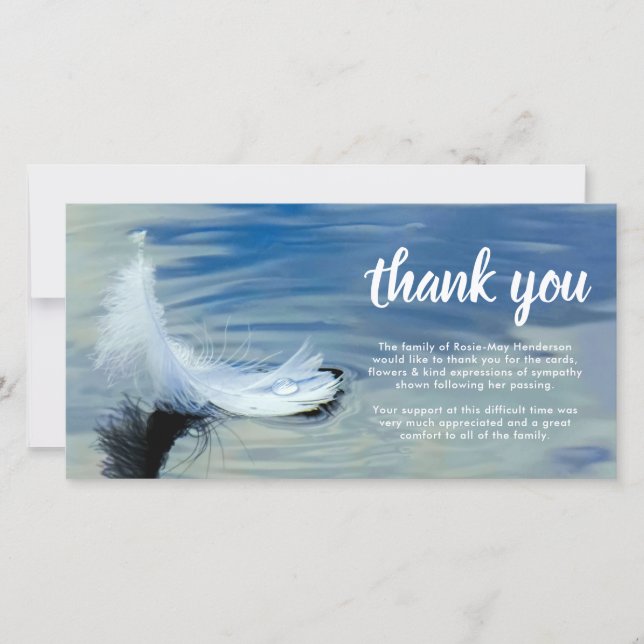 Funeral Thank You | Bereavement White Feather Card (Front)