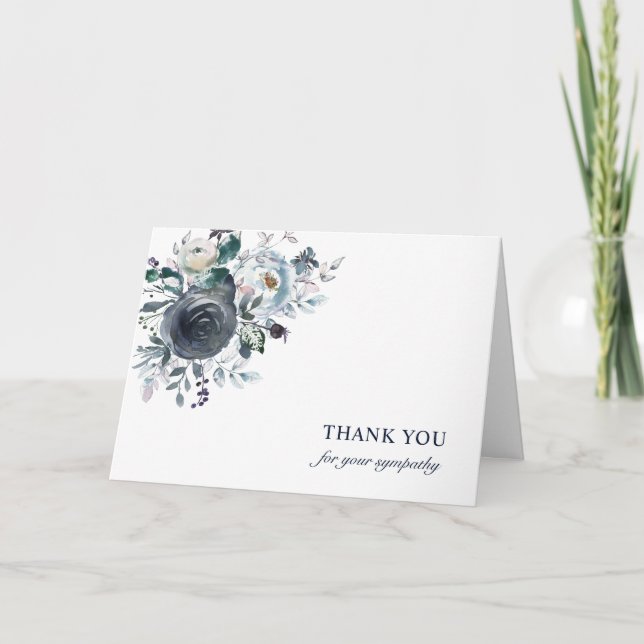 Funeral Thank You Blue Watercolor Floral  | PHOTO Card (Front)