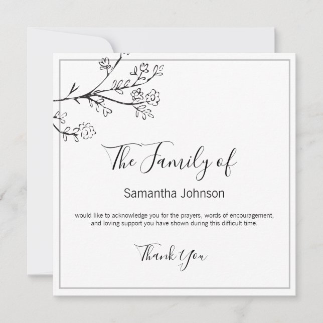 Funeral Thank You Branches and Butterfly One Photo Card (Front)