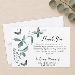Funeral Thank You Butterfly Botanical Green Card