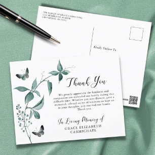 Funeral Thank You Butterfly Botanical Greenery Postcard