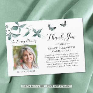 Funeral Thank You Butterfly Photo Botanical Green Card
