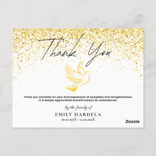 Funeral Thank You Card - Gold Dove & Faux Glitter