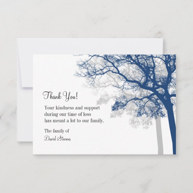 Funeral Thank You Card - Navy & Grey Trees 3 1/2x5 (Front)