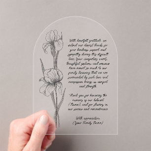 Funeral Thank You Card with Hand-Drawn Iris Flower Acrylic Invitations