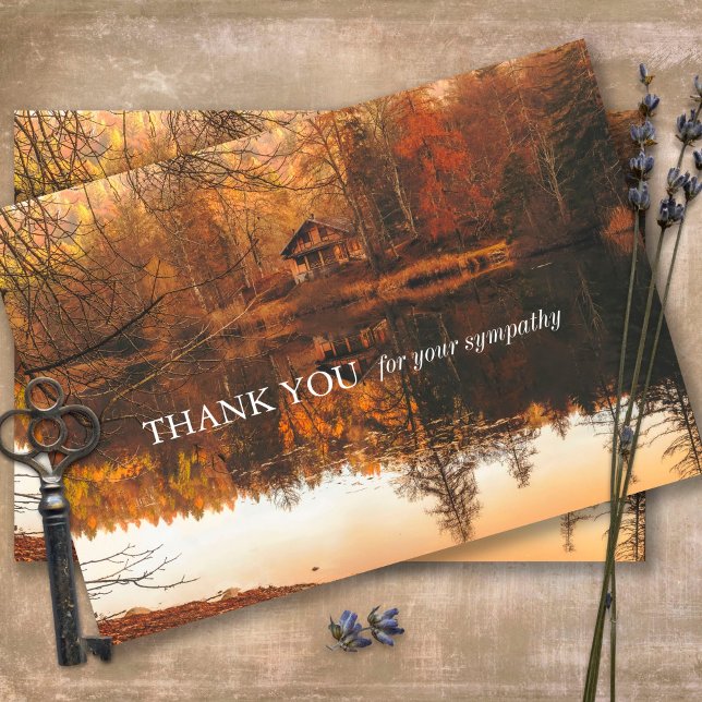 Funeral Thank You Cards | Autumn Lake (Sympathy Photo Celebration of Life, In Loving Memory, Forever in our Hearts Funeral thank you cards)