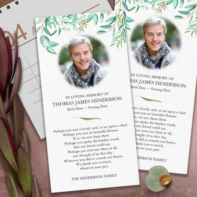 Funeral Thank You Cards | Eucalyptus (funeral thank you cards, bereavement, elegant, simple, celebration of life, sympathy card)
